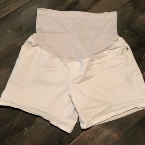 White Stretch Denim Maternity Shorts